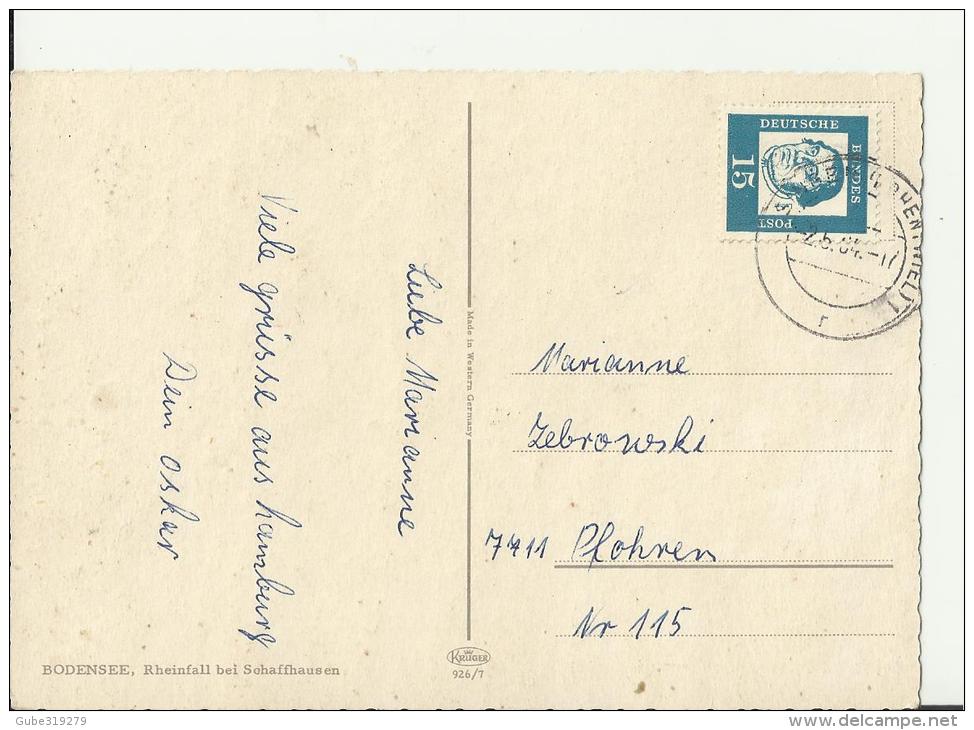 SWITZERLAND  1964 ??? – POSTCARD – BODENSEE :RGHEINFALL BEI SCHAFFHAUSEN  ADDR TO GERMANY  W 1  GERMAN STAMP  OF  15 PF - Sonstige & Ohne Zuordnung