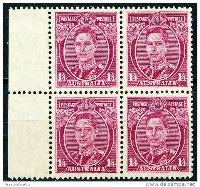 AUSTRALIA 1938 KING GEORGE VI SC# 176 BLOCK OF 4 MNH CV.$14.00 (DEL02) - Ungebraucht