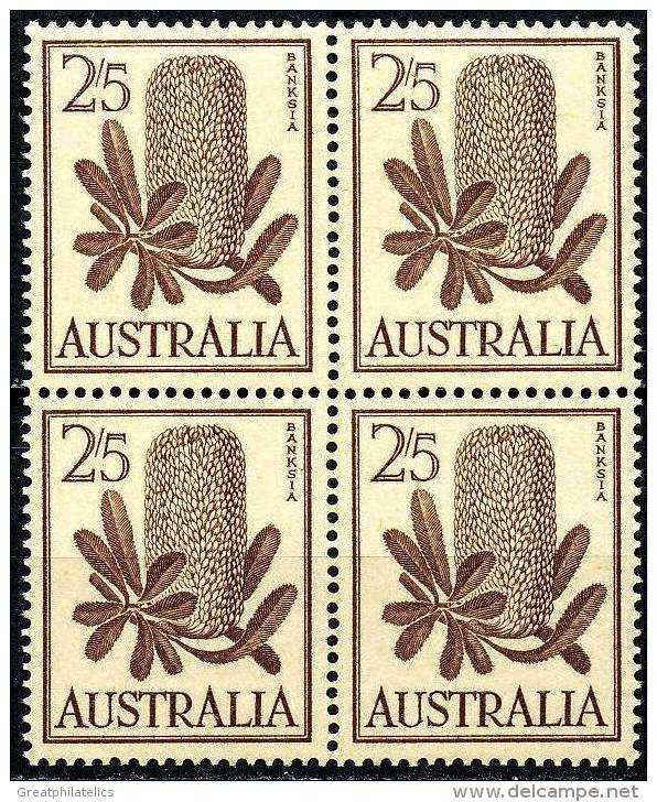 AUSTRALIA 1959-64 FLOWERS SC#329 BLOCK OF 4 VF MNH CV.$30.00 (DEB02) - Neufs