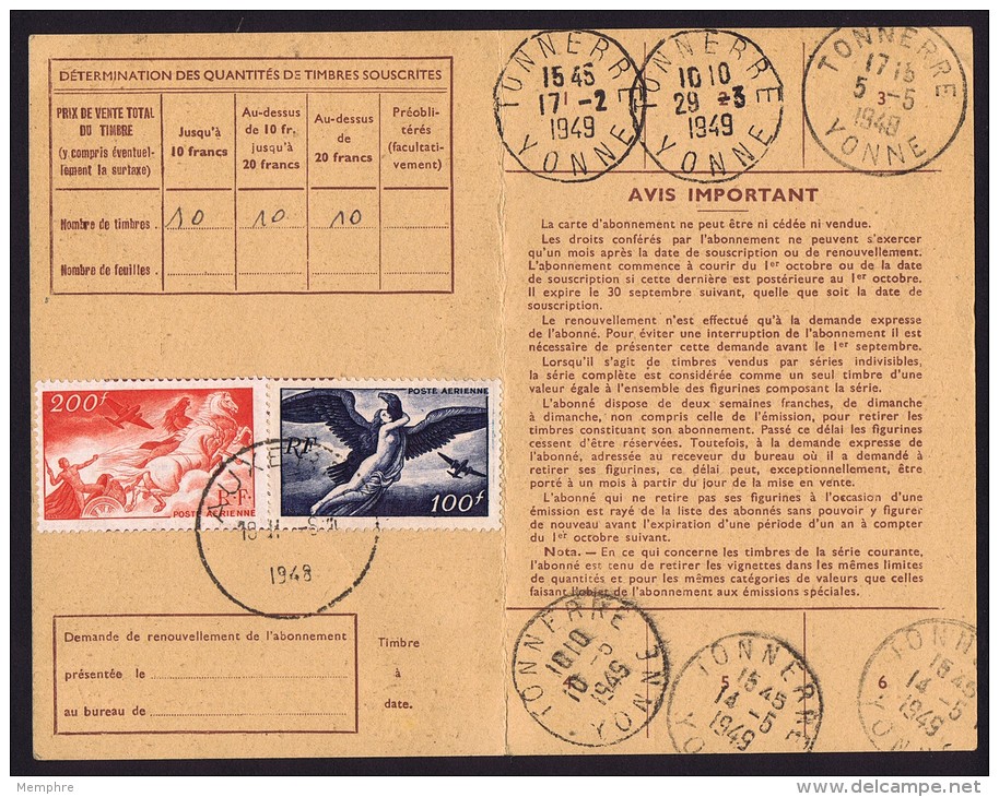1949  Yv PA  18 Et 19  Sur Carte D'abonnement Aux émissions De Timbres-poste - 1960-.... Briefe & Dokumente