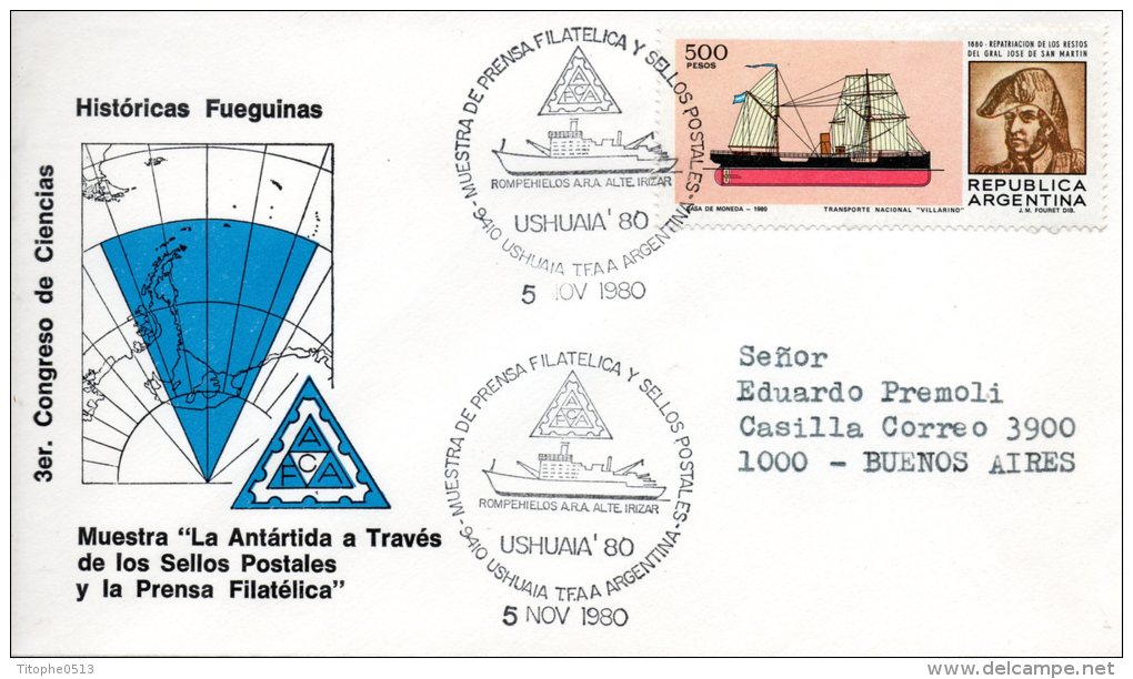 ARGENTINE. Enveloppe Commémorative De 1980. Ushuaia/Bateau. - Navi Polari E Rompighiaccio
