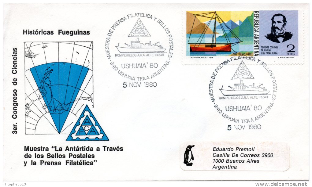 ARGENTINE. Enveloppe Commémorative De 1980. Ushuaia/Bateau. - Navires & Brise-glace