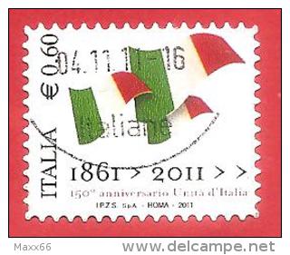 ITALIA REPUBBLICA USATO - 2011 - 150º Anniversario Dell´unità D´Italia - Bandiere Italiane -  € 0,60 - S. 3212 - 2011-20: Usati