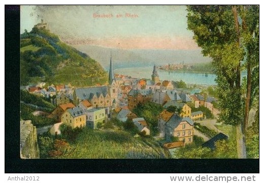 Litho Braubach Rhein Wohngebiet Kirche Zug Stempel 640 - 5.9.1911 - Braubach