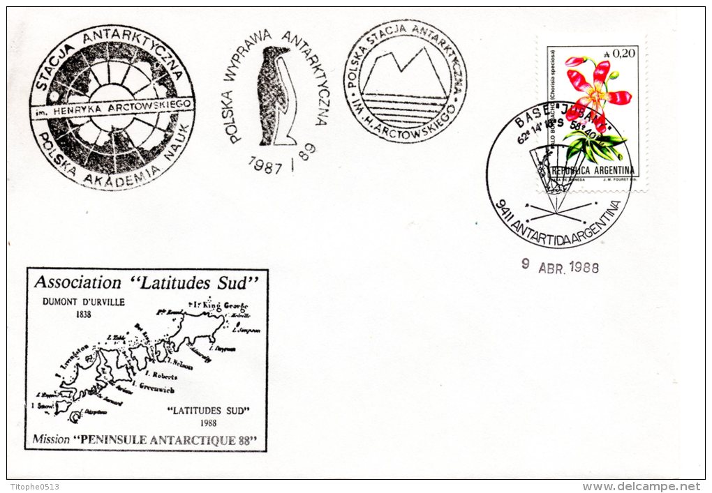 ARGENTINE. Enveloppe Commémorative De 1988. Base Jubany/Présence Polonaise. - Bases Antarctiques