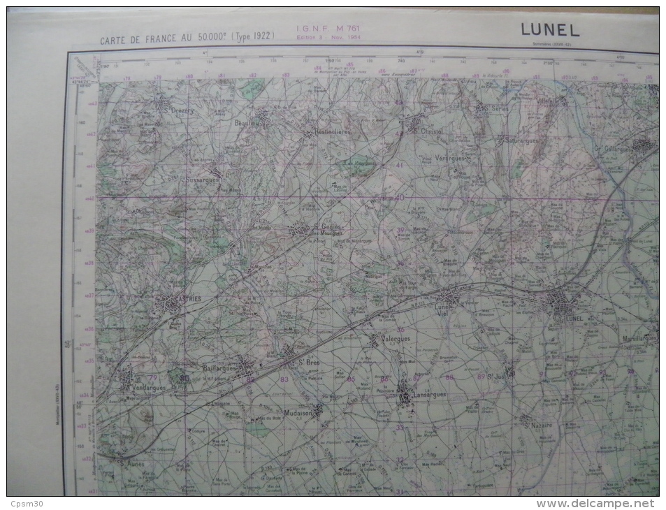 Carte Géographique - LUNEL - 1/50.000 St Drézéry/Sussargues LesBouillens (Perrier) Vauvert Mauguio Aigues-MortesMontcalm - Topographische Karten