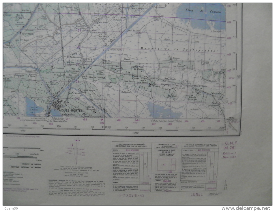 Carte Géographique - LUNEL - 1/50.000 St Drézéry/Sussargues LesBouillens (Perrier) Vauvert Mauguio Aigues-MortesMontcalm - Topographische Karten