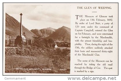 GLENCOE - MACDONALD MONUMENT. THE GLEN OF WEEPING - Argyllshire