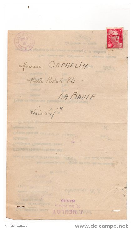 Lettre Correspondance Avec Timbre, F.F.de  Basket-ball, De 1946 à NANTES - Other & Unclassified