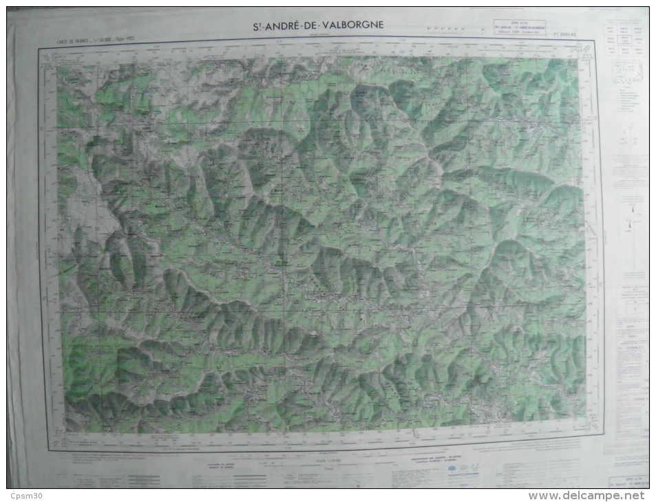 Carte Géographique - St ANDRE DE VALBORGNE 1/50.000 St Laurent De Trèves Colletde Dèze Le Valdeyron/Les Plantiers Mialet - Topographische Karten