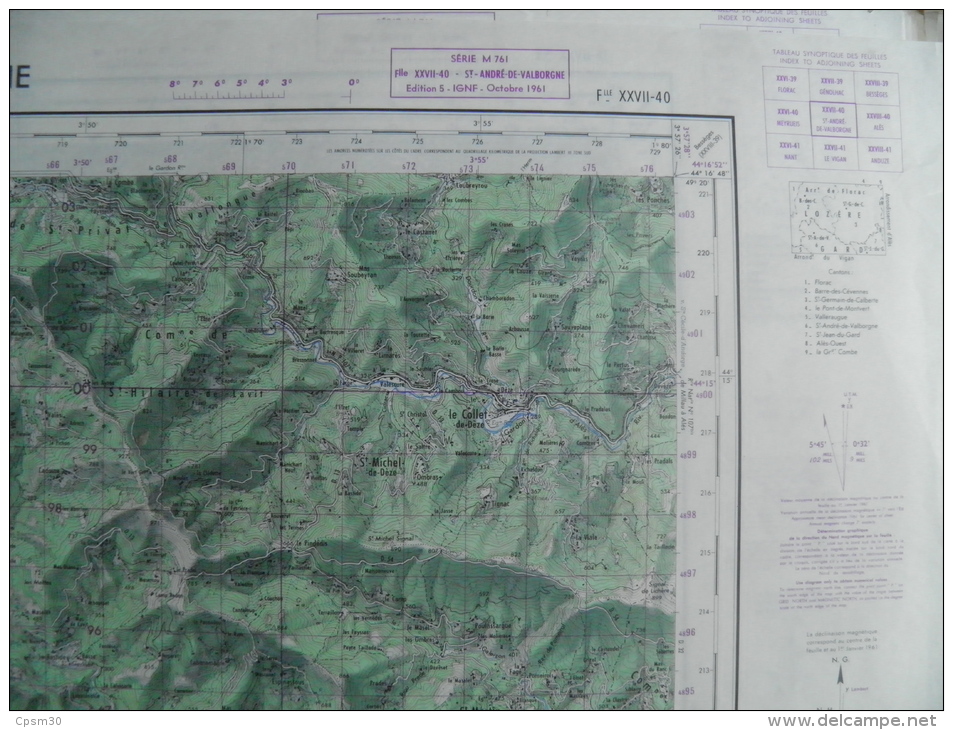 Carte Géographique - St ANDRE DE VALBORGNE 1/50.000 St Laurent De Trèves Colletde Dèze Le Valdeyron/Les Plantiers Mialet - Topographische Karten