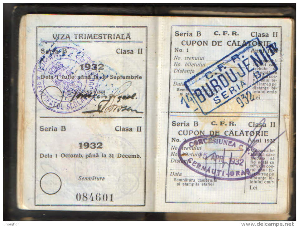 Romania-Identification Card For Travel CFR Years 1930-1934, Bukovina-Cernautzi-7/scan S - Europa