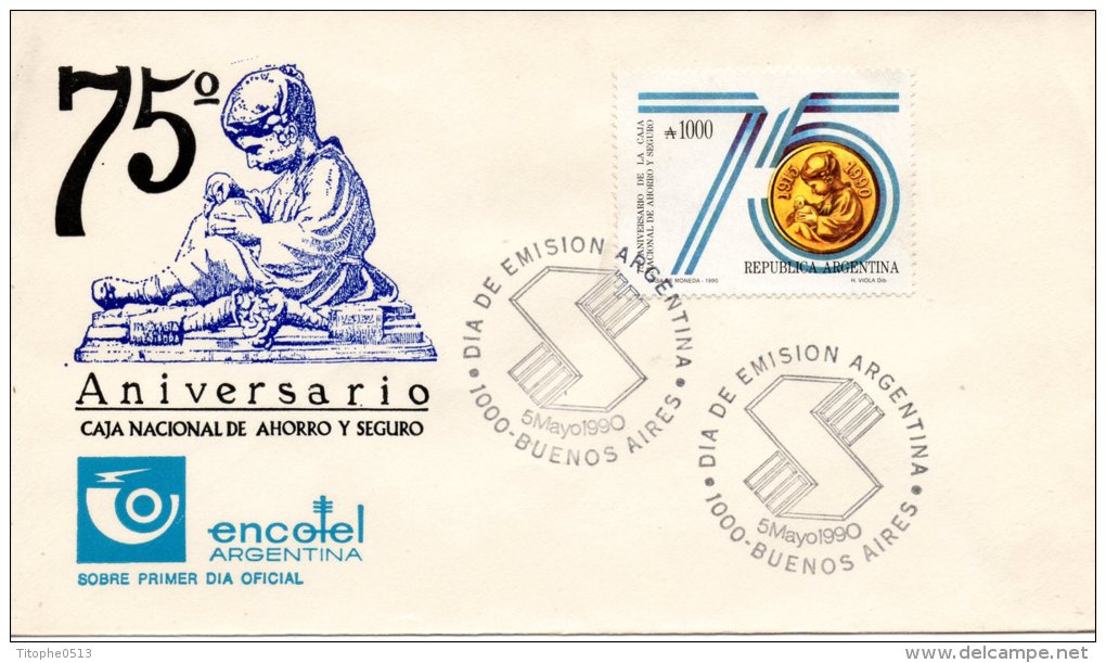 ARGENTINE. N°1716 Sur Enveloppe 1er Jour (FDC) De 1990. Médaille/Caisse Nationale D´Epargne. - FDC