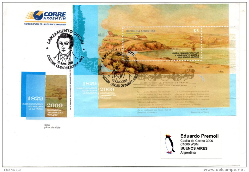 ARGENTINE. BF 106 Sur Enveloppe 1er Jour (FDC) De 2009.  Malouines. - Altri & Non Classificati