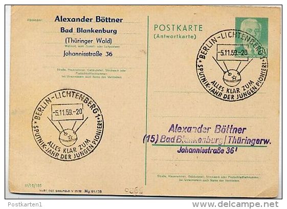 SPUTNIK-Year Berlin-Lichtenberg 1959 On East German Reply Card  P70 I A Special Print #6 - Otros & Sin Clasificación