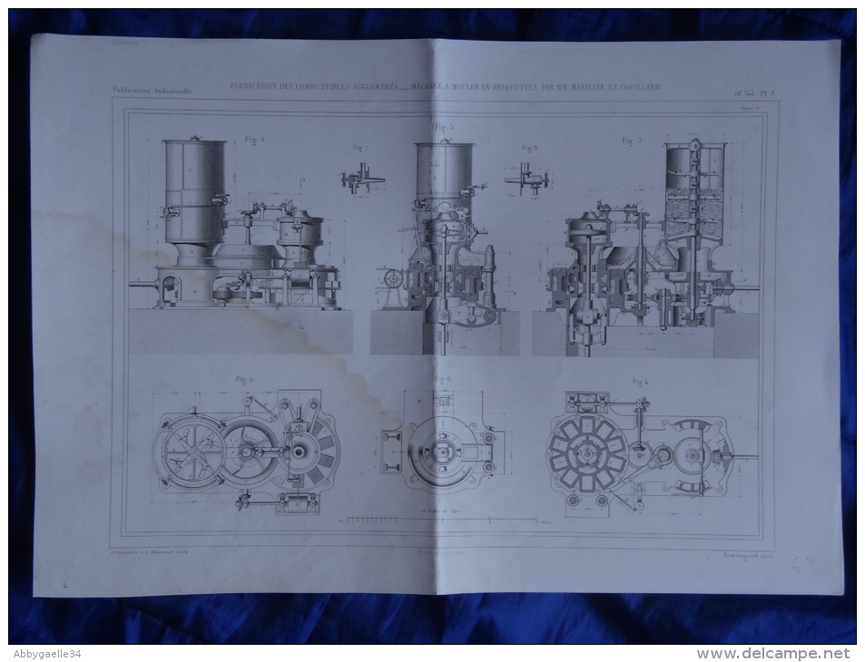 Fabrication Des Combustibles Agglomérés Machine à Mouler En Briquettes Par MM. MAZELINE Et COUILLARD - Maschinen