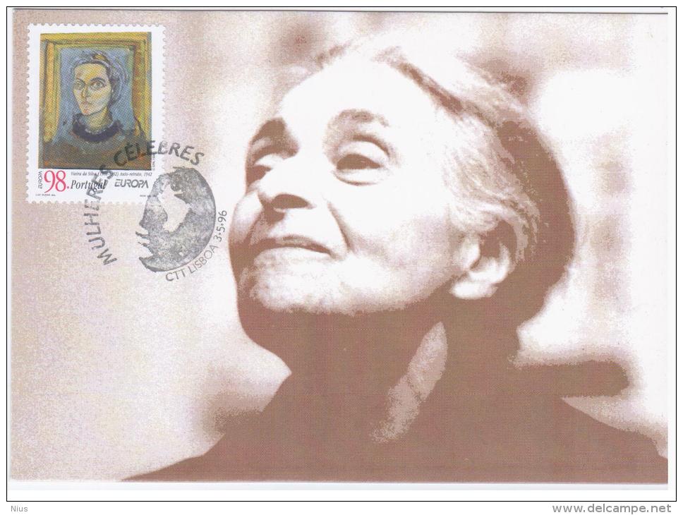 Portugal 1996 Famous Women Vieira Da Silva Painter Maximum Card Lisboa - Tarjetas – Máximo