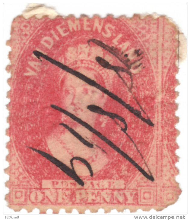 Van Diemensland, - One Penny Red With China Signature - Gebraucht