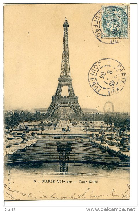 75007 PARIS - Tour Eiffel - Vue Prise Du Trocadero - Reflets Dans Les Bassins - Arrondissement: 07