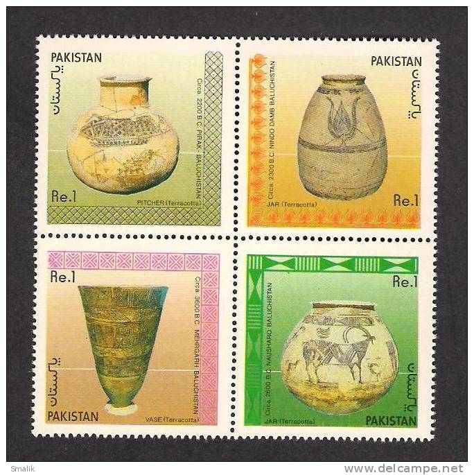 1989 Pakistan, Archaeology, Archaelogical, Pitcher, Jar, Vase, 4v Block MNH - Pakistan