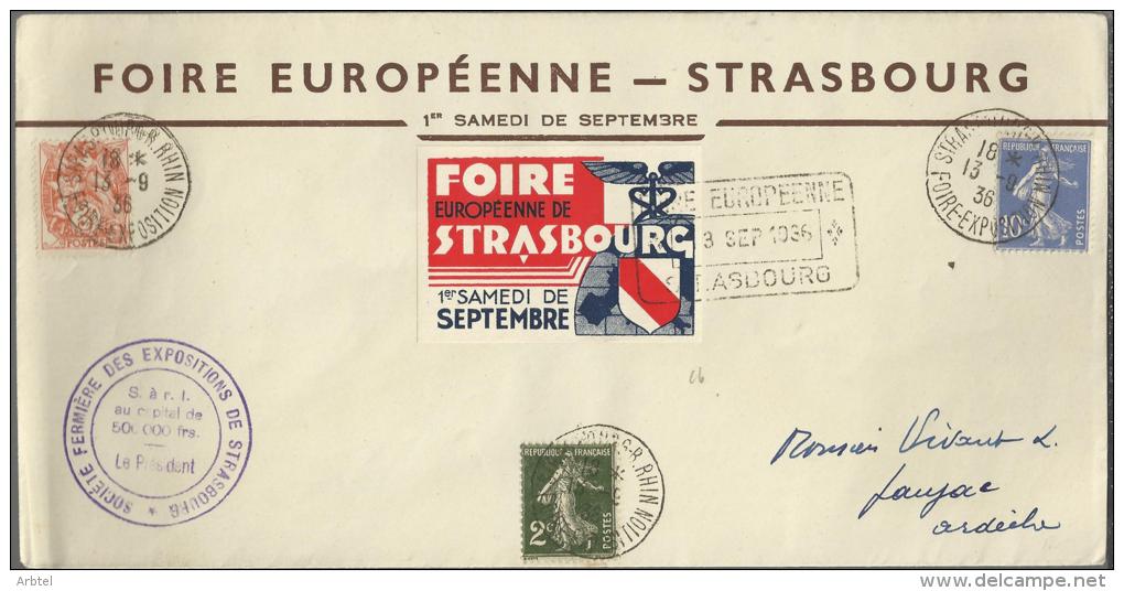 FRANCIA FERIA STRASBOURG  MAT ESPECIALES 1936 VIÑETA FERIA - Lettres & Documents