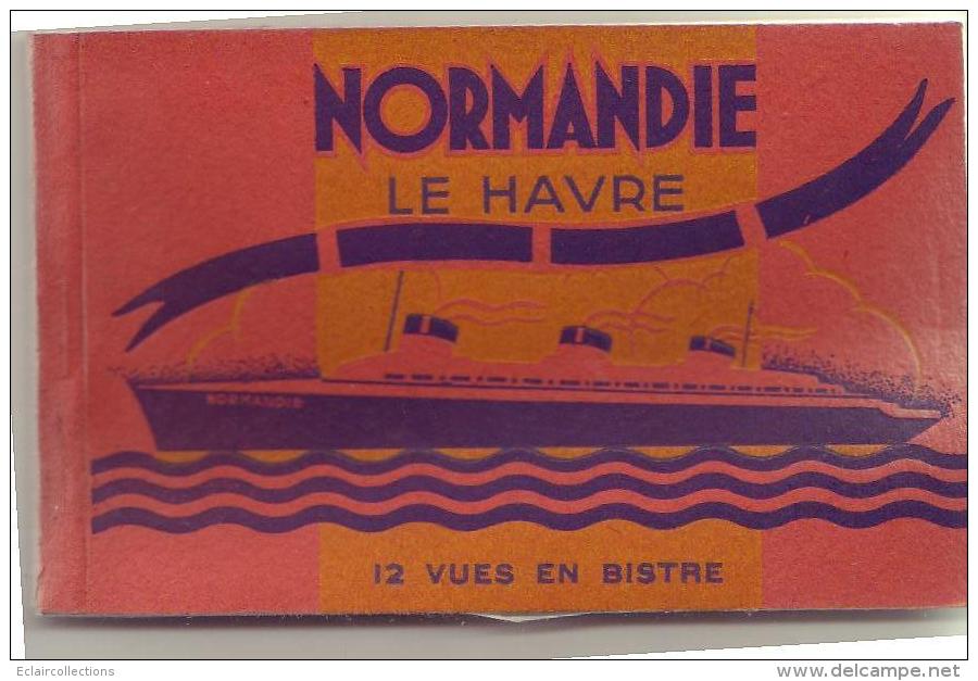 Thème Bateau: Le Normandie Carnet De 12  Vues  Diverses     (SVP Lire Annotation) - Steamers