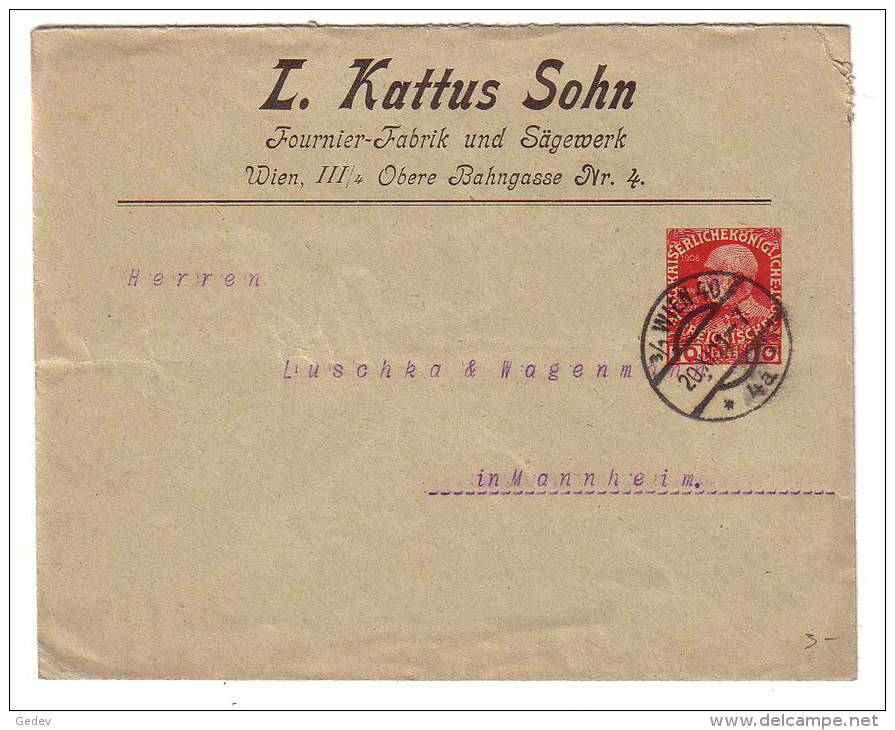 Entier Postal Autriche 1911, L. Kattus Sohn Wien (201111) - Sonstige & Ohne Zuordnung