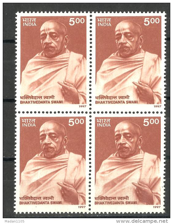 INDIA, 1997,  Birth Centenary Of Bhaktivedanta Swami, Social Reformer,  Block Of 4, MNH, (**) - Ungebraucht