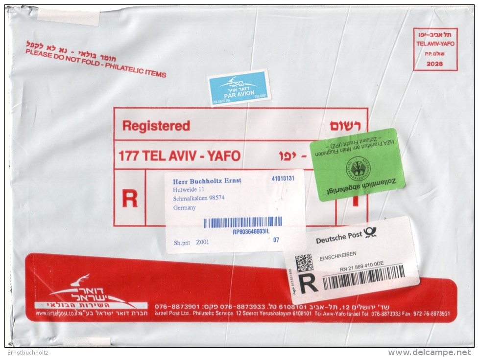 Israel R-Brief Registered Mail 2013 Brief (Folie) Großbrief - Aéreo