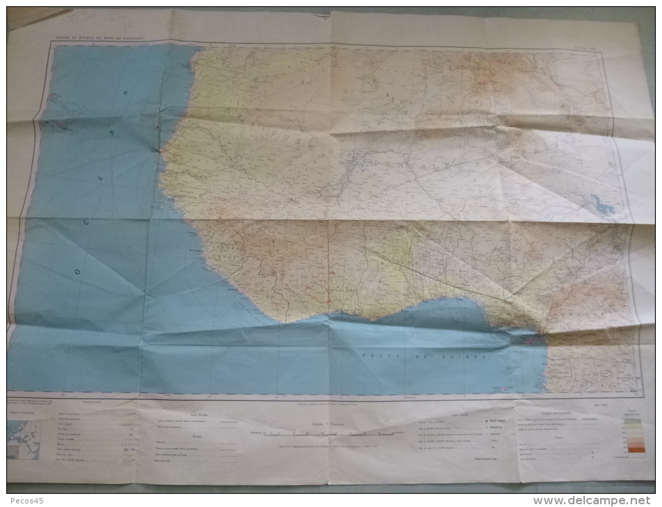 Carte I.G.N. N° 5 : Afrique Occidentale Française - 1/5000 000ème - 1941. - Topographische Karten