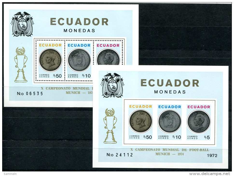 1396 - FUSSBALL-WM 1974 WORLD FOOTBALL CH'SHIPS - ECUADOR - Block 65 A + B, Postfrisch - 1974 – Germania Ovest