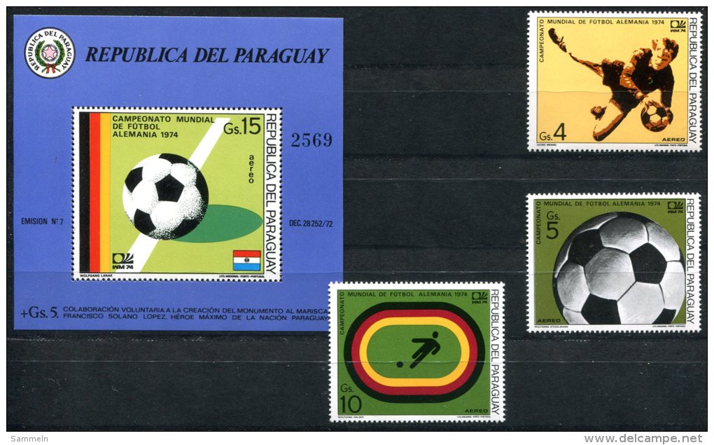 1401 - FUSSBALL-WM 1974 WORLD FOOTBALL CH'SHIPS - PARAGUAY - 2583-2585, Block 225, Postfrisch - 1974 – Germania Ovest