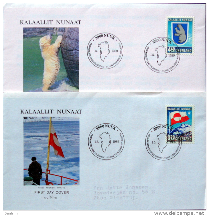 Greenland 1989 10th. Anniversary Internal Autonomy FLAG And POLAR BEAR  MiNr.195-96  FDC ( Lot Ks) - FDC