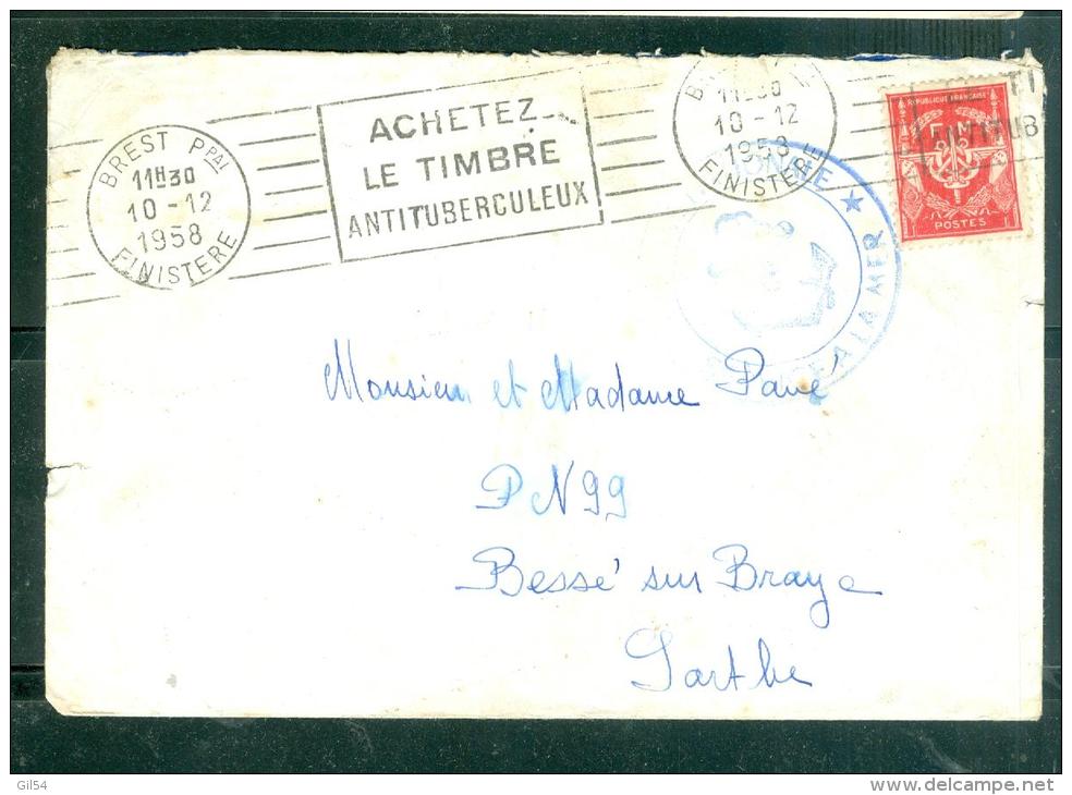 Timbre FM Oblitéré Brest Ppal - Finistère - Achetez / Le Timbre / Antituberculeux - En 1958 -  Am9024 - Poste Navale