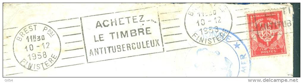 Timbre FM Oblitéré Brest Ppal - Finistère - Achetez / Le Timbre / Antituberculeux - En 1958 -  Am9024 - Poste Navale
