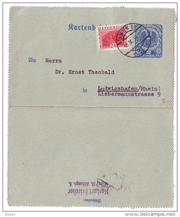 Kartenbrief, Entier Postal Autriche + Timbres, Wien - Ludwigshafen (5633) - Sonstige & Ohne Zuordnung