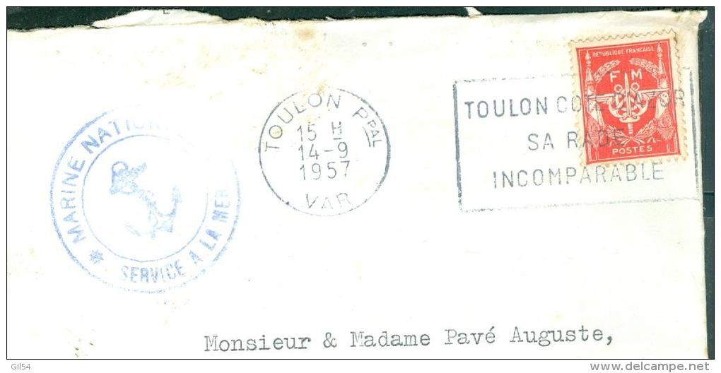 Timbre Fm Oblitéré  Toulon Ppal - Var - Toulon Cote D´Azur / Sa Rade/ Incomparable  - En 1957 - Am9052 - Poste Navale