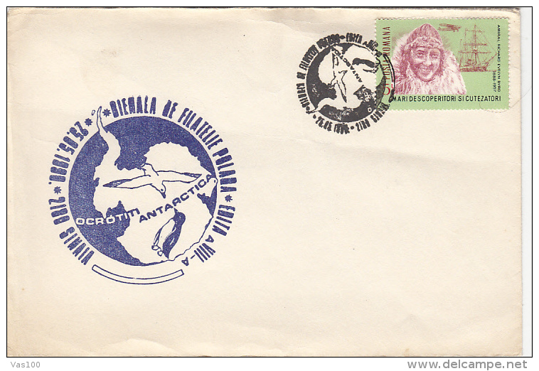 RICHARD EVELYN BYRD, EXPLORER,  PENGUINS, SEAGULLS, SPECIAL COVER, 1990, ROMANIA - Erforscher