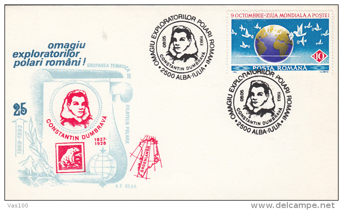 CONSTANTIN DUMBRAVA, EXPLORER,  POLAR BEAR, SPECIAL COVER, 1993, ROMANIA - Esploratori