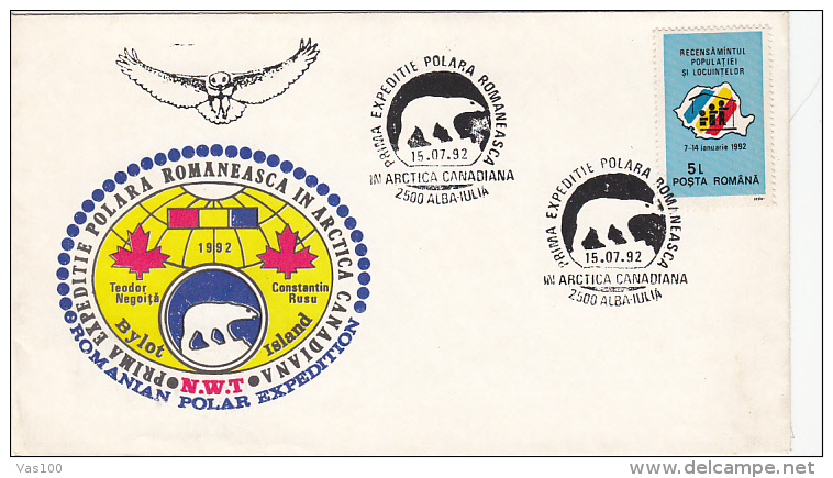 EXPLORERS, FIRST MISSION IN ARCTICA, POLAR BEAR, OWL, SPECIAL COVER, 1992, ROMANIA - Explorers