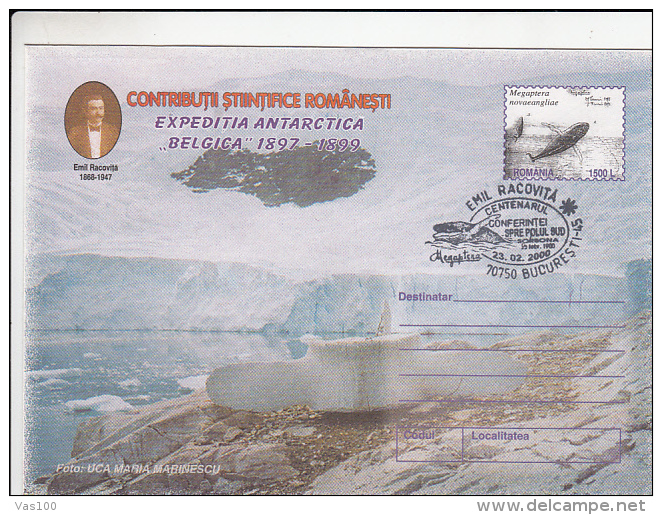 EMIL RACOVITA, EXPLORER, BELGICA SHIP, WHALES, COVER STATIONERY, ENTIERE POSTAUX, 2000, ROMANIA - Explorateurs