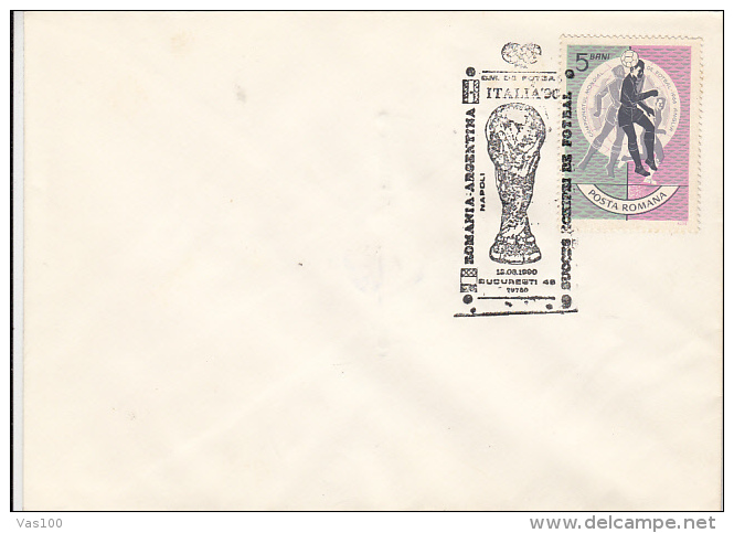 SOCCER, ITALY'90 WORLD CUP, ROMANIA- ARGENTINA GAME, SPECIAL POSTMARK ON COVER, 1990, ROMANIA - 1990 – Italien