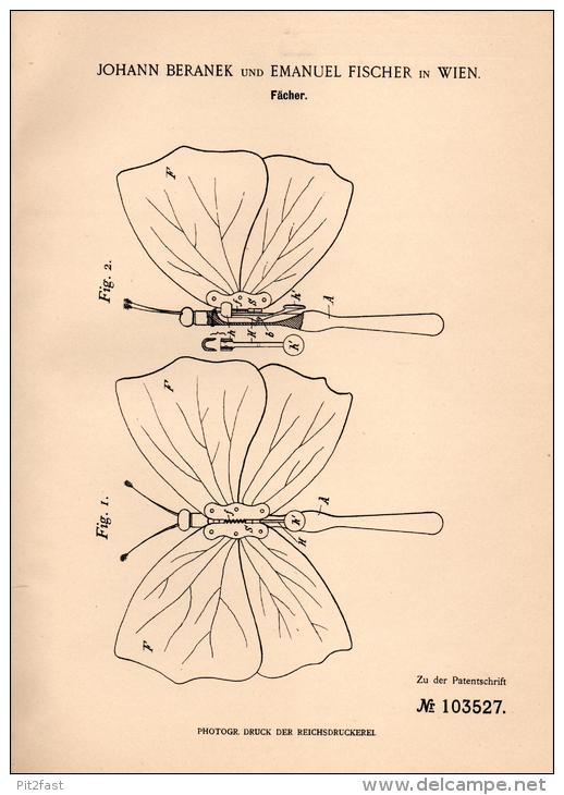 Original Patentschrift - J. Beranek In Wien , 1898 , Fächer , Schmetterling , Mode !!! - Fans