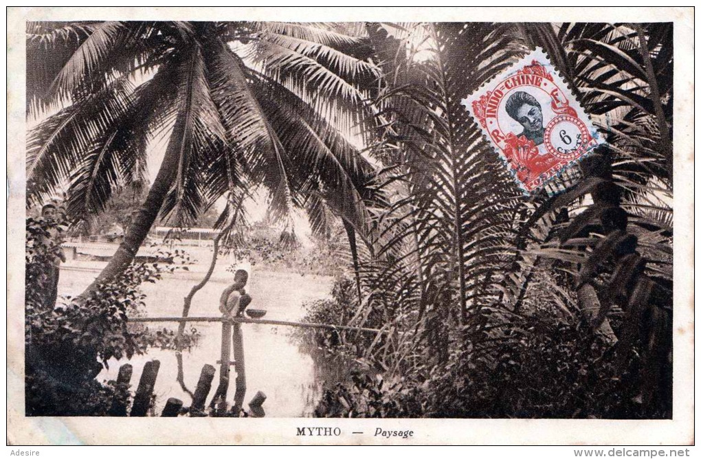 Indo China Vietnam MYTHO - Paysage, Verlag Nadal Saigon Mytho, Karte Gelaufen Um 1920, Schöne 6C Frankierung - Vietnam
