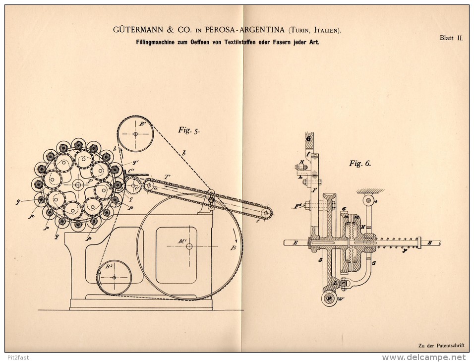 Original Patentschrift - Gütermann & Co In Perosa Argentina , 1896 , Macchine Per La Filatura, Filatoio , Turin , Italia - Macchine