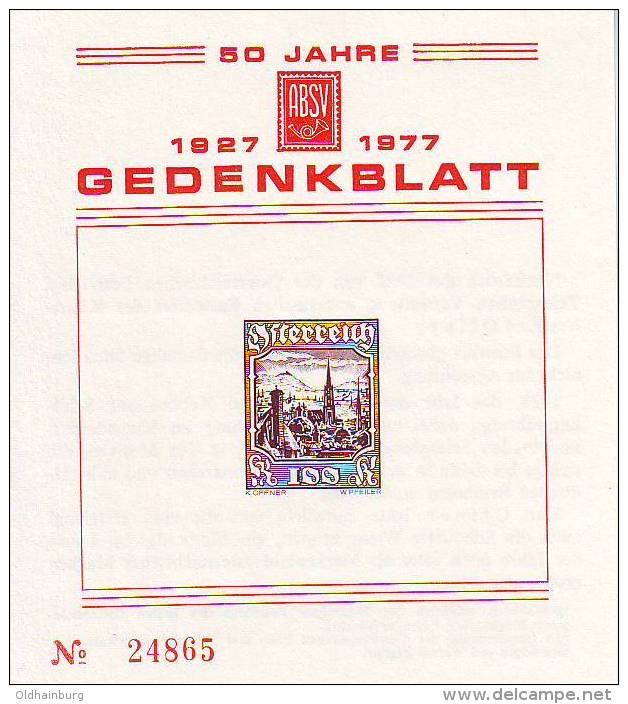 0815f: Austria Essay Stamp 1. Republic- Gedenkblatt, Limited Edition - Ongebruikt
