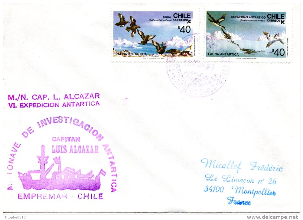 CHILI. N°751 & 753 Sur Enveloppe Commémorative De 1987. Capitan Luis Alcazar. - Polareshiffe & Eisbrecher