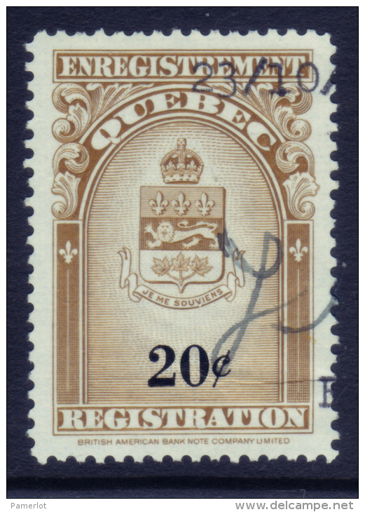 Fiscaux #QR31 ( 20 C Coat Of Arms  ) Timbre Taxe Quebec Registration Canada Revenue Stamp Recto /verso - Steuermarken