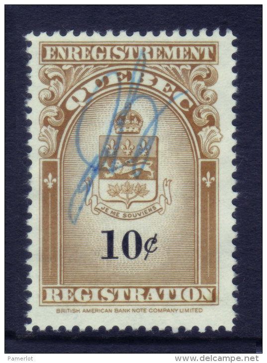 Fiscaux #QR30 (10 C Coat Of Arms  ) Timbre Taxe Quebec Registration Canada Revenue Stamp Recto /verso - Fiscale Zegels