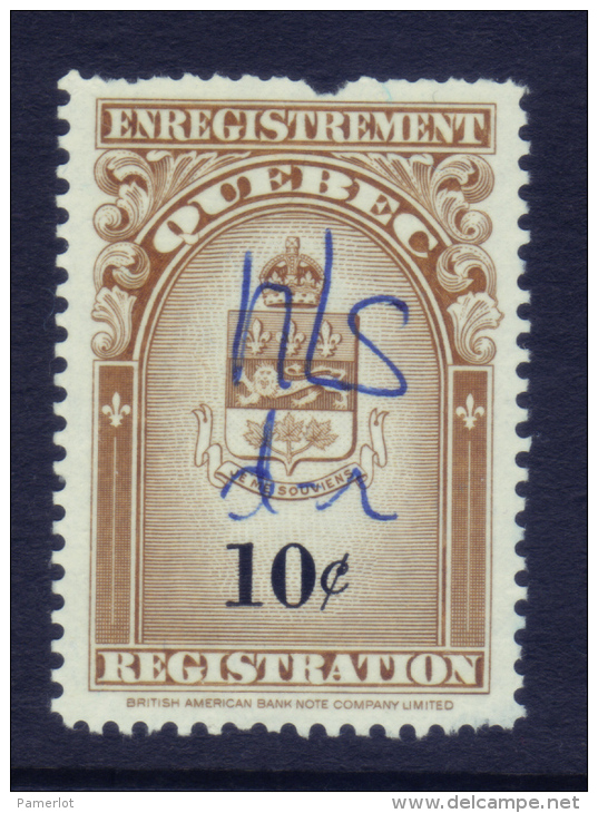 Fiscaux #QR30 (10 C Coat Of Arms  ) Timbre Taxe Quebec Registration Canada Revenue Stamp Recto /verso - Steuermarken